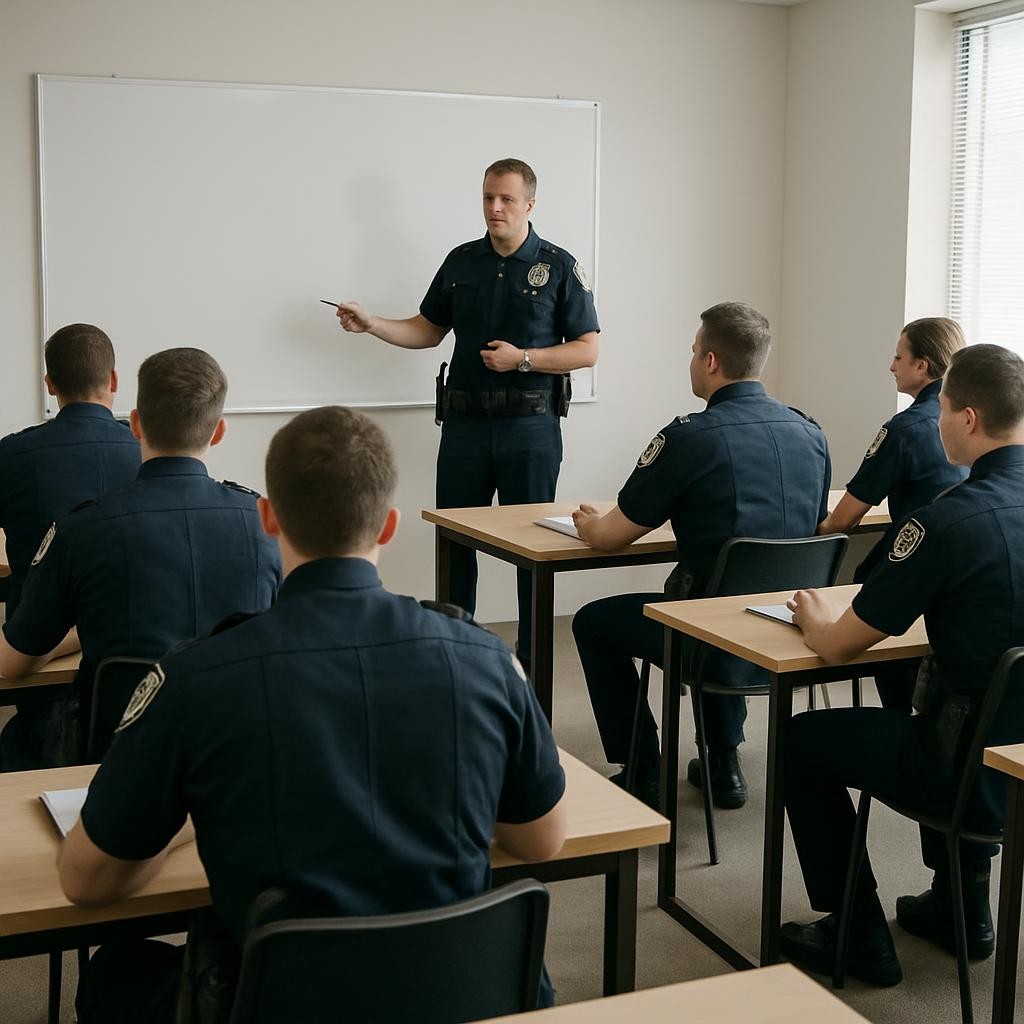a group of officers in a classroom learning